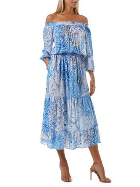 Melissa Odabash Condor Blue Paisley Blue and White Midi Smocked Sundress